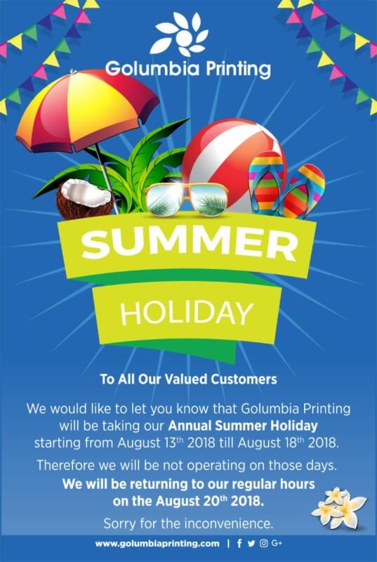 SUMMER HOLIDAY GOLUMBIA PRINTING